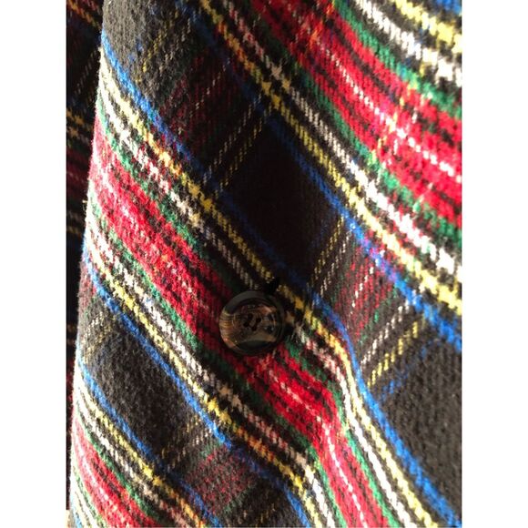 Talbots Tartan Plaid Open Front Ruana Wrap Cape Shawl Fringe M/L - Picture 7 of 13